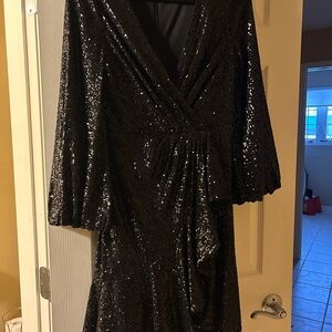 Eliza J Black Sequin Long Sleeve Dress